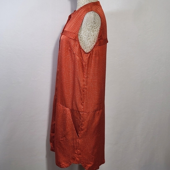 Fossil Women's 100% Silk Orange Ditzy Print Button Down Pockets Shift Dress SZ 4 - Picture 9 of 14